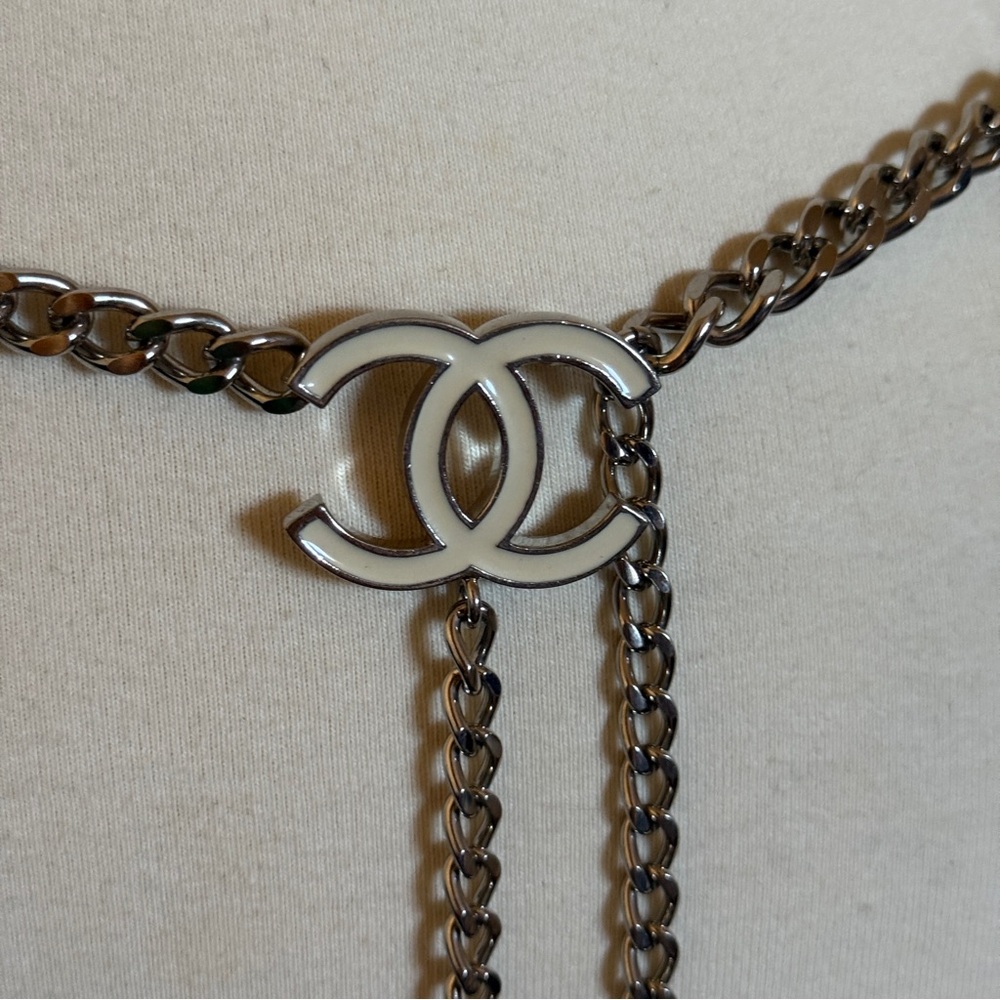 ❤️ Authentic Chanel Resin Lacquer White & Silver Chain Belt OR NECKLACE! CC Logo - Picture 3 of 10